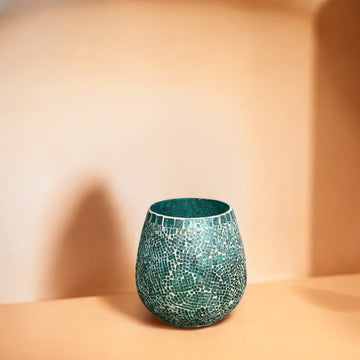 Artful Mosaic: Vibrant Candle Stand Oval